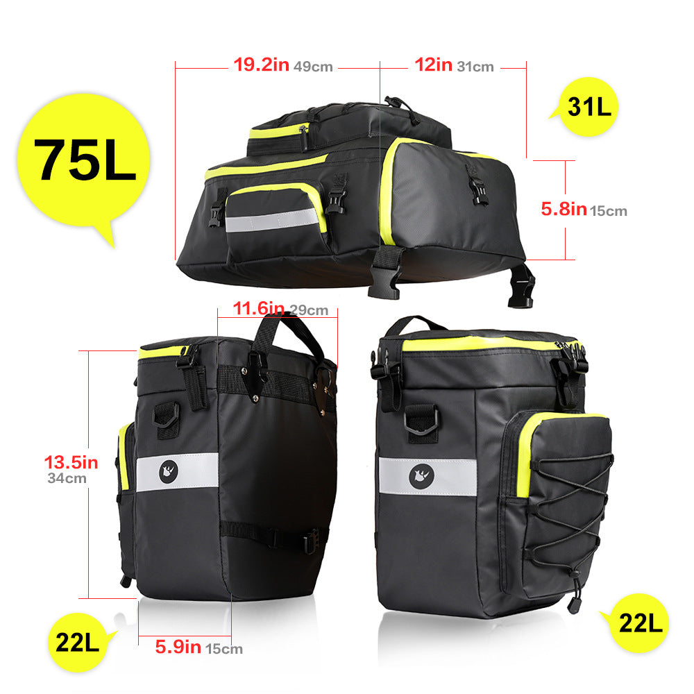 Bicycle Rear Rack Bag Mountain Bike 75L Large Capacity Waterproof Multifunctional 3-in-1 Saddle Bag Cycling Bag