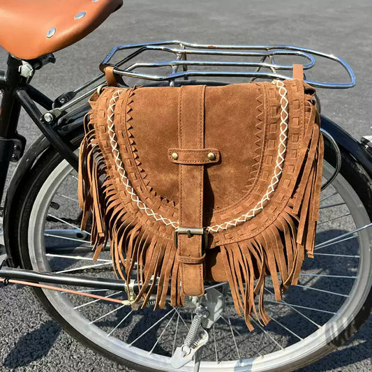 Retro Bicycle Mountain Bike Suede Tassel Bag Saddle Side Bag Frame Pannier Bag